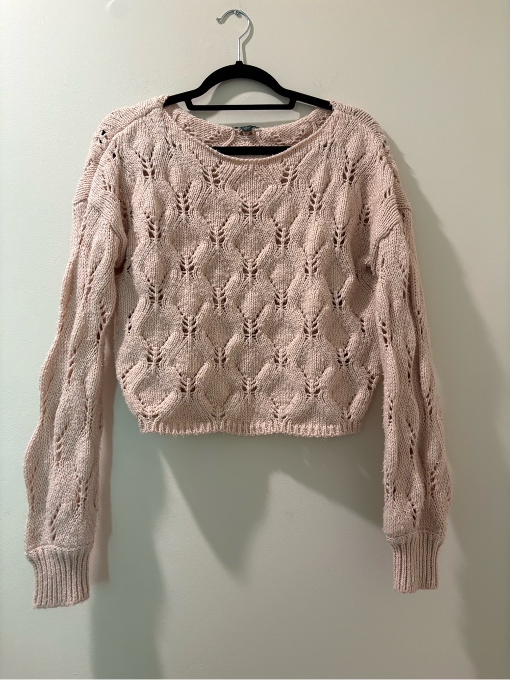 wild fable Blush Pink Open-Knit Crewneck Sweater